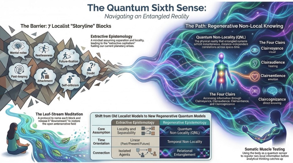 David Boje teaching Quantum Sixth Sense quantum storytelling — conceptual illustration