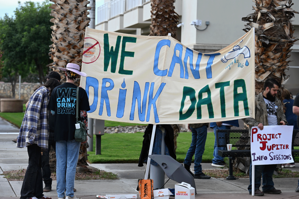 Community protesters outside the September 19, 2025 Doña Ana County Commission meeting opposing Project Jupiter